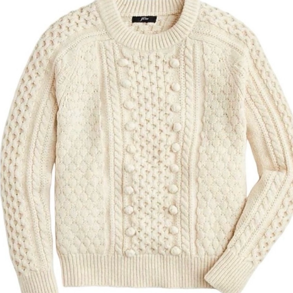 J. Crew Lambs Wool Blend Popcorn Deco Cable Knit Pullover Sweater Size S